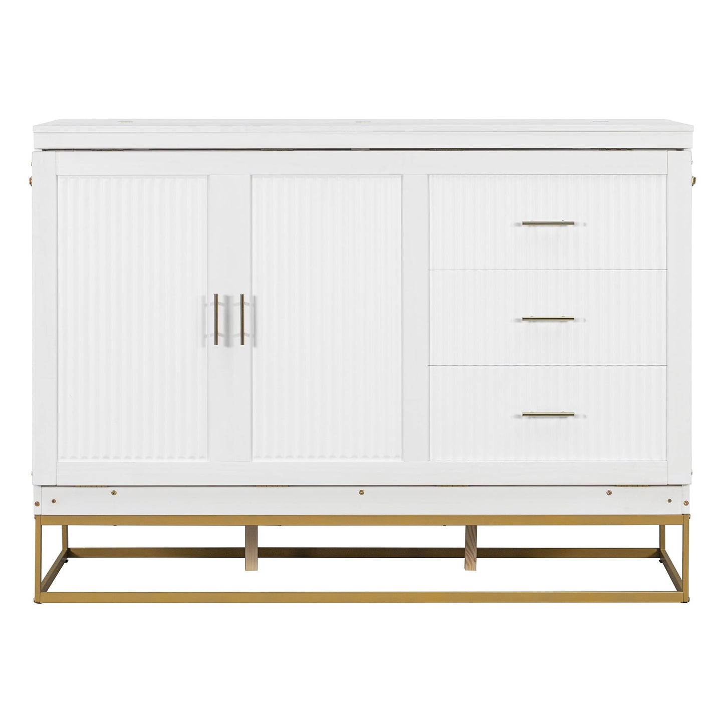 Merax Queen Size Murphy Cabinet Bed, Wood Folding Bed Frame with Wood Doors and Fake Drawers Design, Space-Saving Wall Bed for Guest Room and Home Office