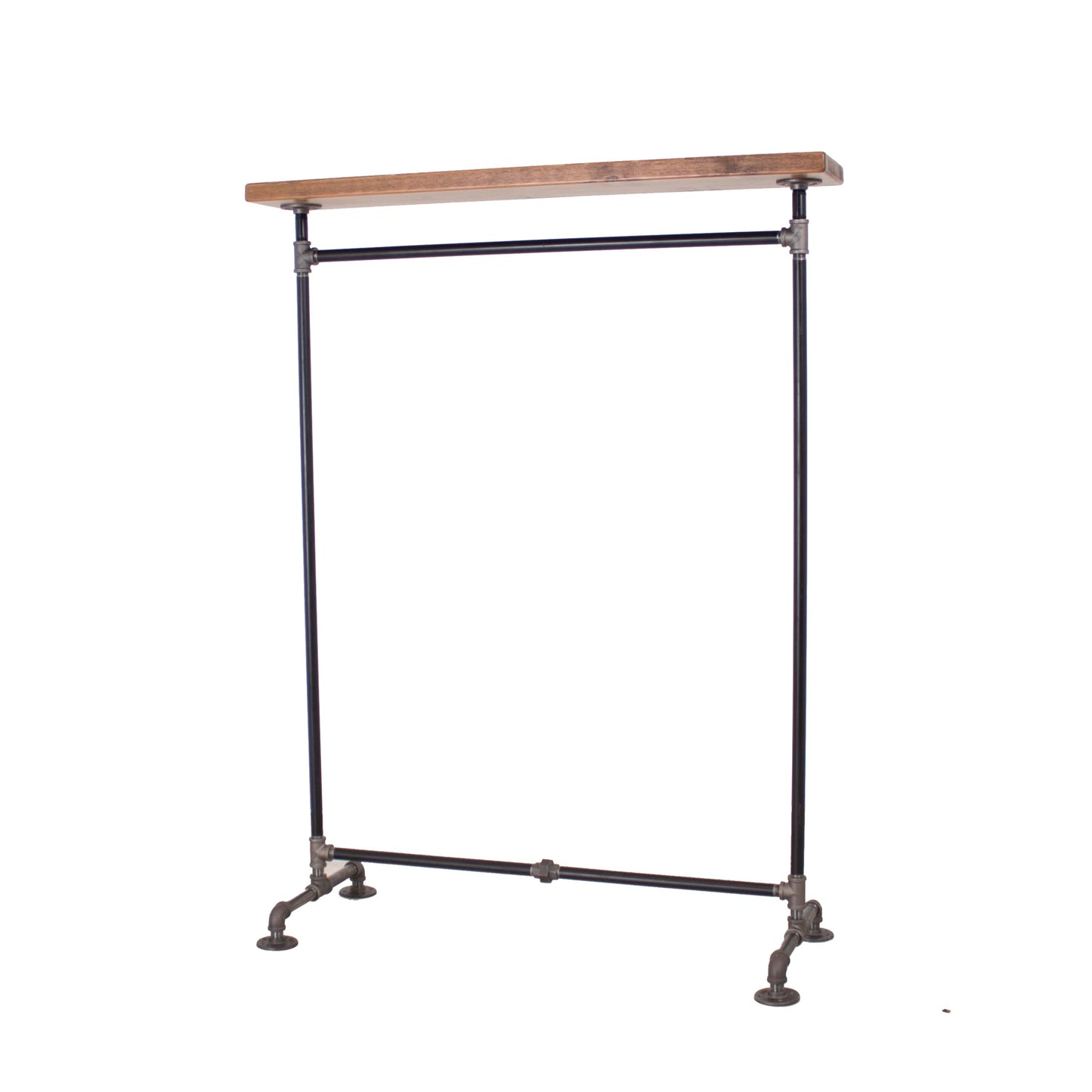 William Roberts Vintage Industrial Pipe Clothing Rack with Solid Wood Top Shelf, Black, 43" W x 64" H x 17" D