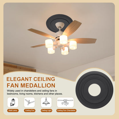 PATIKIL Ceiling Medallion, 2 Pcs 12" OD x 4" ID PU Decorative Ceiling Light Medallion Chandelier Medallion Molded Ceiling Light Cover Plate for Ceiling Light Fixtures Fans, Black