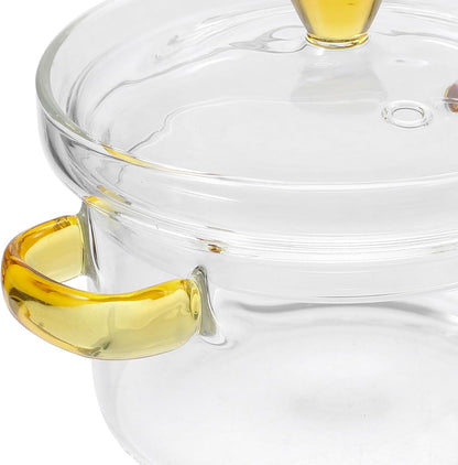 CALLARON Glass Saucepan, 300ml Stovetop Milk Butter Warmer with Cover and Dual Handle