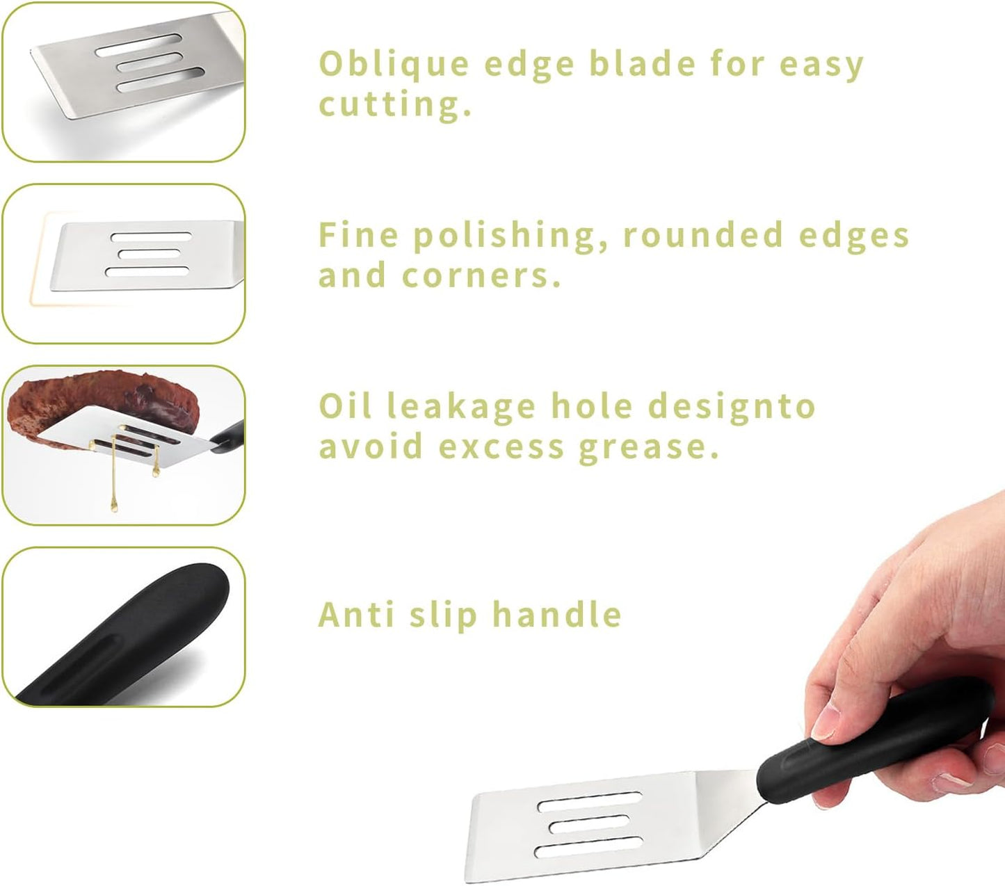 Small Stainless Steel Metal Spatula Turner, 7.87 Inch Non-Slip Handle Cooking Utensils for Flipping Eggs Pancakes