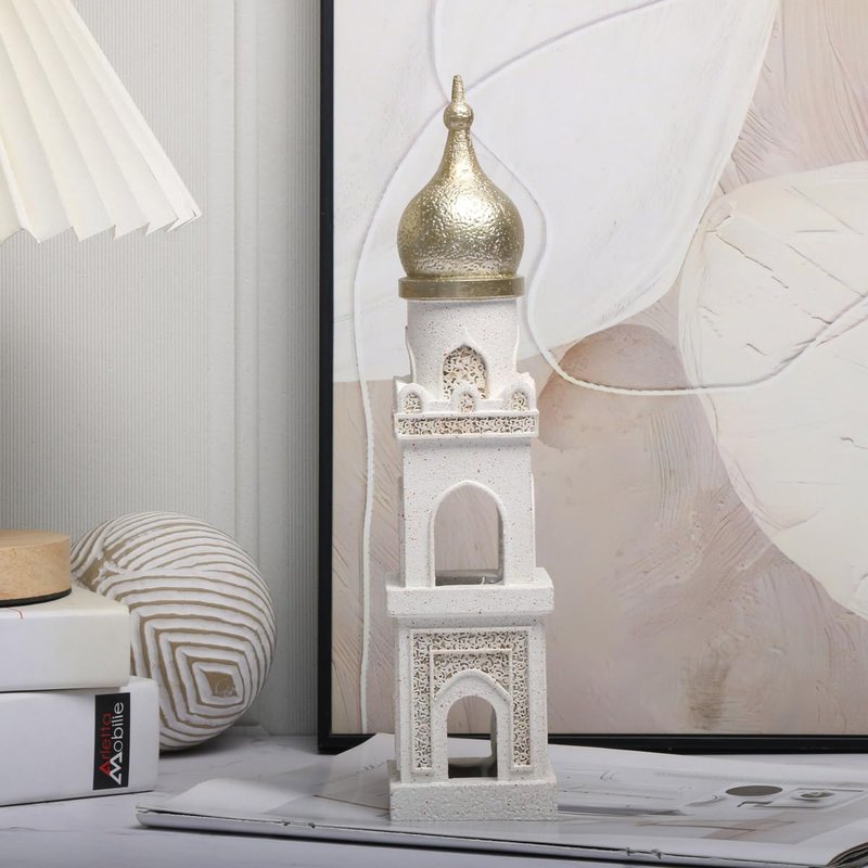Islamic Cultural Decor Collection - Handcrafted Resin Mosque Models & Tower Ornaments for Home/Office Display Ramadan Decoration (Tower 1)
