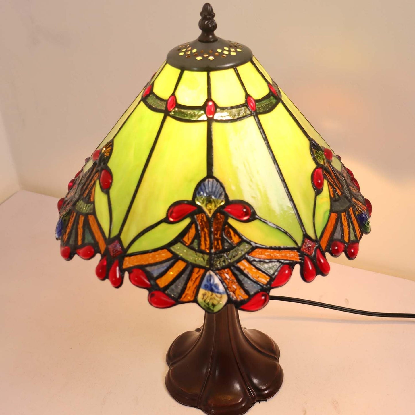 Bieye S10023 Tiffany Style Stained Glass Baroque Lampshade (13-inch Wide Green)