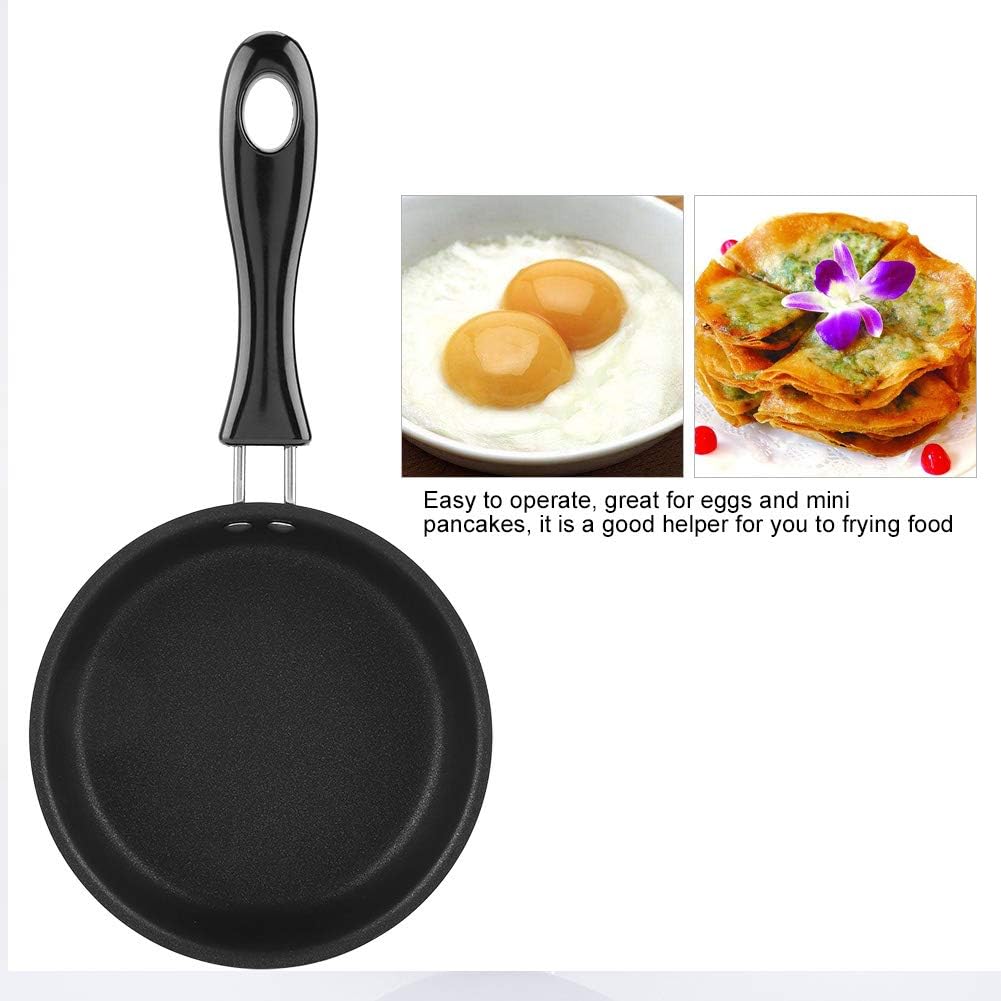 12cm Mini Round Frying Pan for Frying Eggs, Iron Coating Kitchen Cookware, Household Small Kitchen Cooker, Black