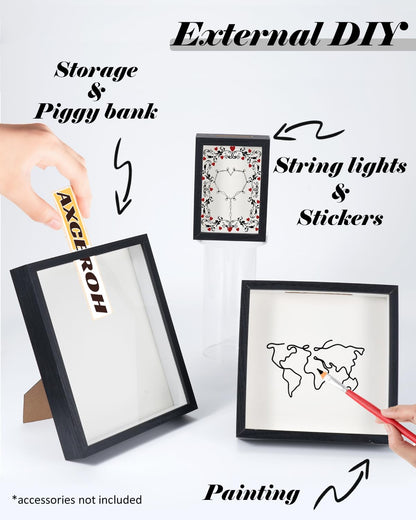 8"x8" Shadow Box Display Frame with Slot,Top Loading Adventure Archive Case, MDF & Acrylic Panel, for DIY 3D Travel Memories Tickets Pictures Dry Flowers Awards Medals Piggy Bank, Black