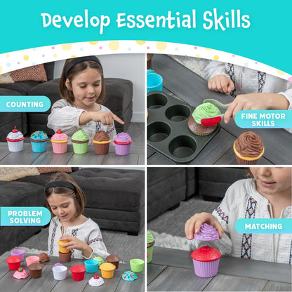 Popular Playthings Magnetic Bake & Play Cupcakes Toy Set, Pretend Cupcake Kitchen Kit for Kids, Gifts for Toddler Girls - 20 Pieces