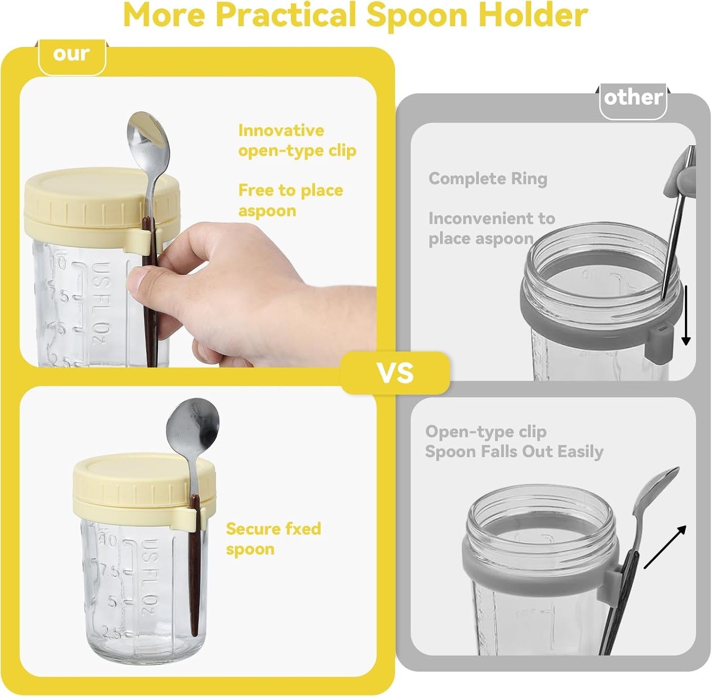 6 Pack Spoons,16 Oz (3 novelinks Overnight Oats Containers with Lids and Mason Jars, Leak Proof Overnight Oats Jars