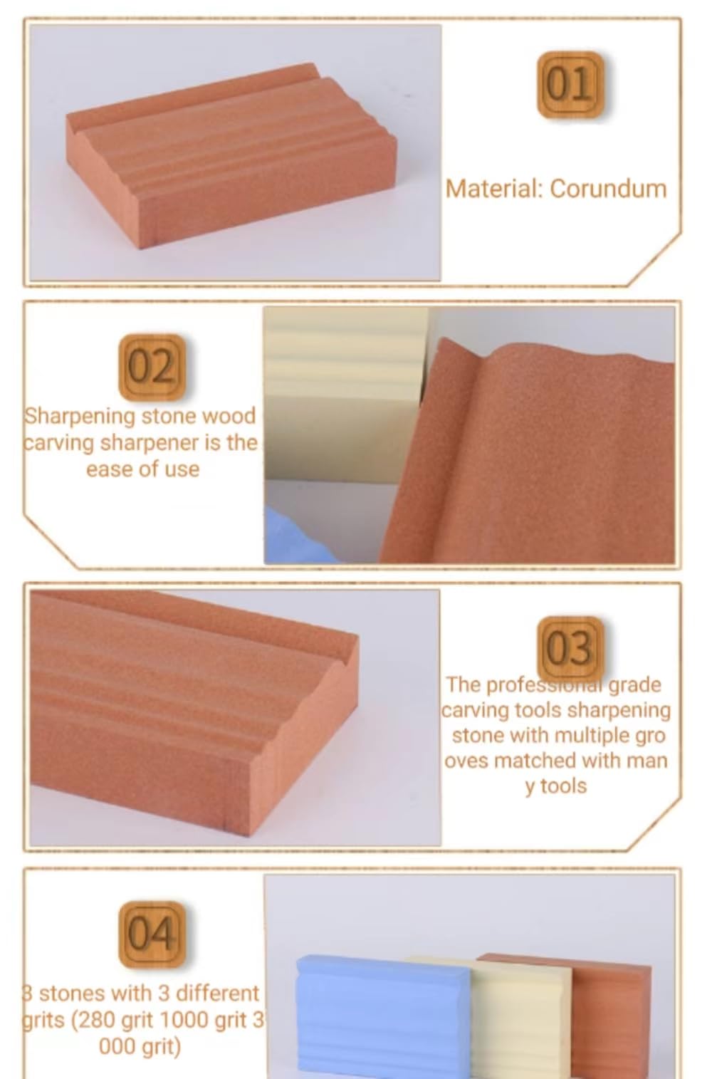 RYFCRRZ Sharpening Stones for Wood Carving Tools - Whetstones Wood Carvers Sharpener -Gouge Sharpening Stone 280 & 1000 & 3000 Grit