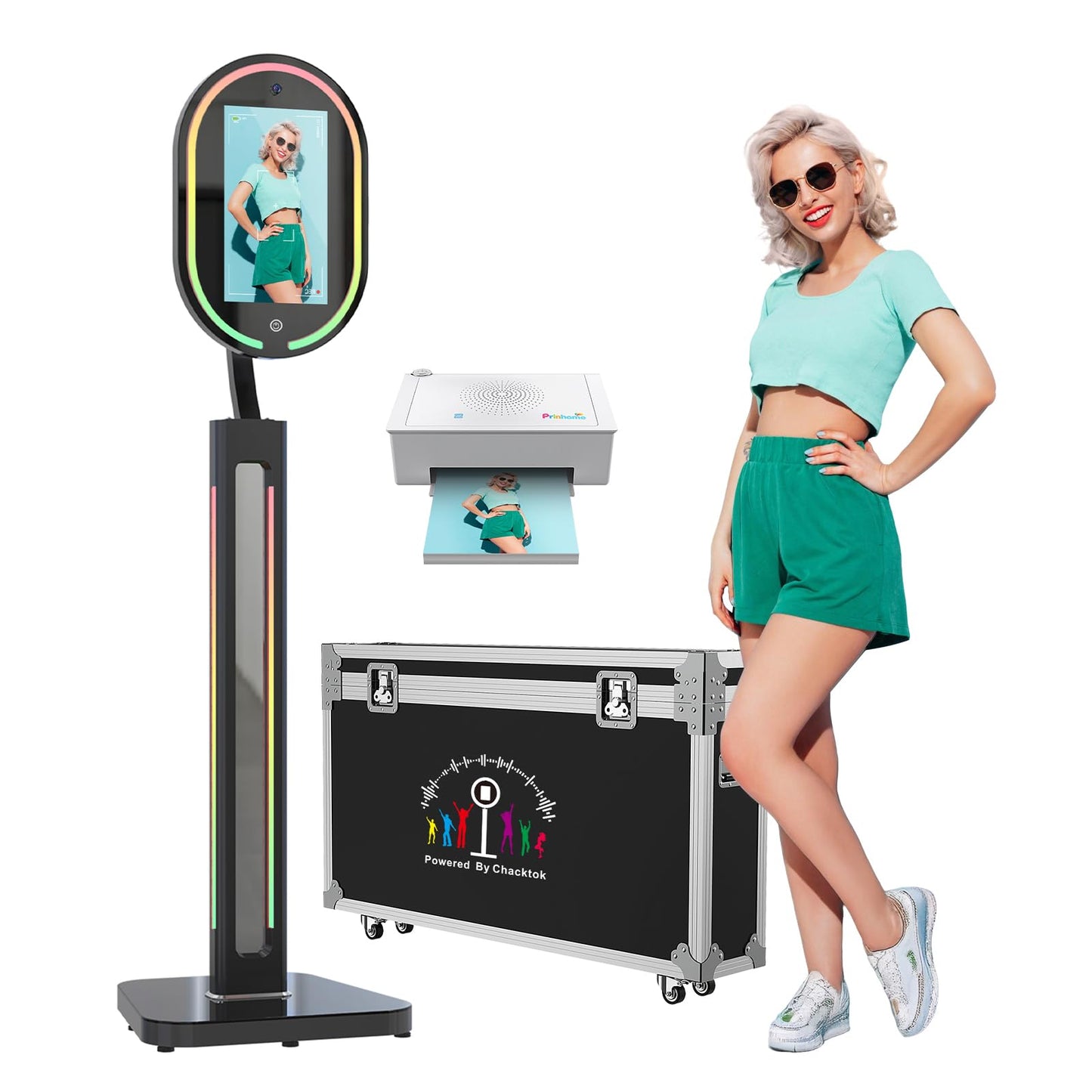 MWE Magic Mirror Photo Booth Touch Screen with Printer and 1200W Pixel 4K HD Camera,RGB Surround Light Music Sync,Mirror Video Booth with Software APP Remote Control (16in+Printer) (Black, 16in)