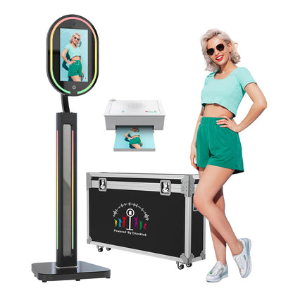 MWE Magic Mirror Photo Booth Touch Screen with Printer and 1200W Pixel 4K HD Camera,RGB Surround Light Music Sync,Mirror Video Booth with Software APP Remote Control (16in+Printer) (Black, 16in)