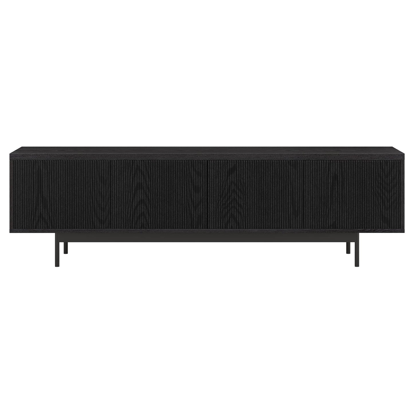 Henn&Hart Fluted TV Stand for TVs up to 75" with 2 Open-Concept Ribbed Storage Cabinets for Living Room, Family Room, or Office, Natural Black