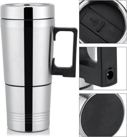 Asixx 12V/24V Car Heating Cup, 300ml Electric Kettle for Coffee, Tea, Water Mug, 304 Stainless Steel (24V)