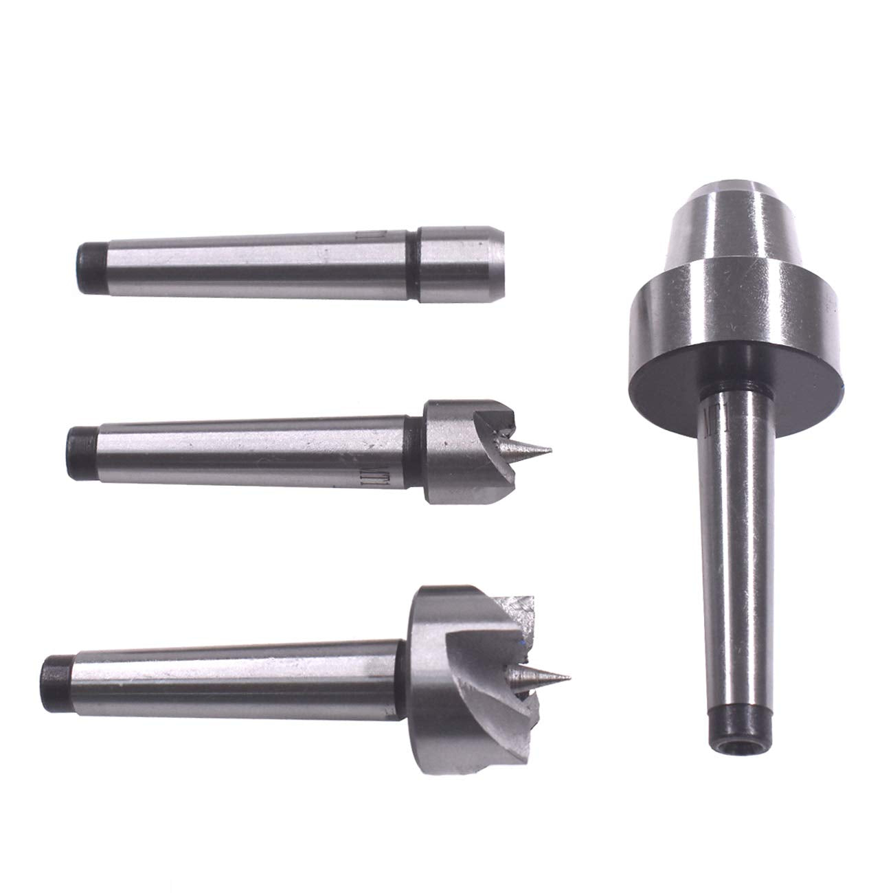 HGC 4 Pcs MT1 Steel Wood Lathe Live Center Drive Spur Cup Arbor with Wood Case