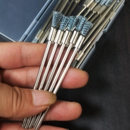 Luo ke 20 Pcs Extended Stainless Steel Cleaning End Brushes, 1/8'' Extra Long Shank Pen Shape Rust Paint Removal Bits Wire Brush for Rotary Tools