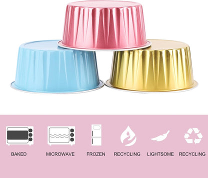 EUSOAR Mini Aluminum Pans with Lids, 30 Pack 5oz Disposable Foil Cupcake Liners, Dessert Cups with Lids