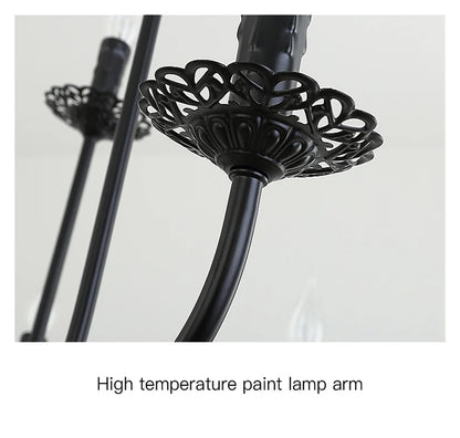 Wrought Iron Chandelier Candle Light Black Metal Lighting Fixture for Living Room Foyer Art Hanging Pendant Lamp,Luxury Style