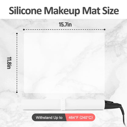Silicone Makeup Mat for Vanity, 15.7" x 11.8" Heat Resistant Vanity Mat, Easy to Clean & Waterproof, Portable Makeup Accessories for Use While Traveling (White Translucent)