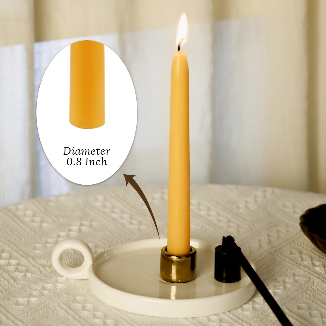 10 inch Natural Beeswax Taper Candles 4 Pack - Dripless Candle 100% Pure Unscented Beeswax, 8 Hours Long Burning Time -Yellow