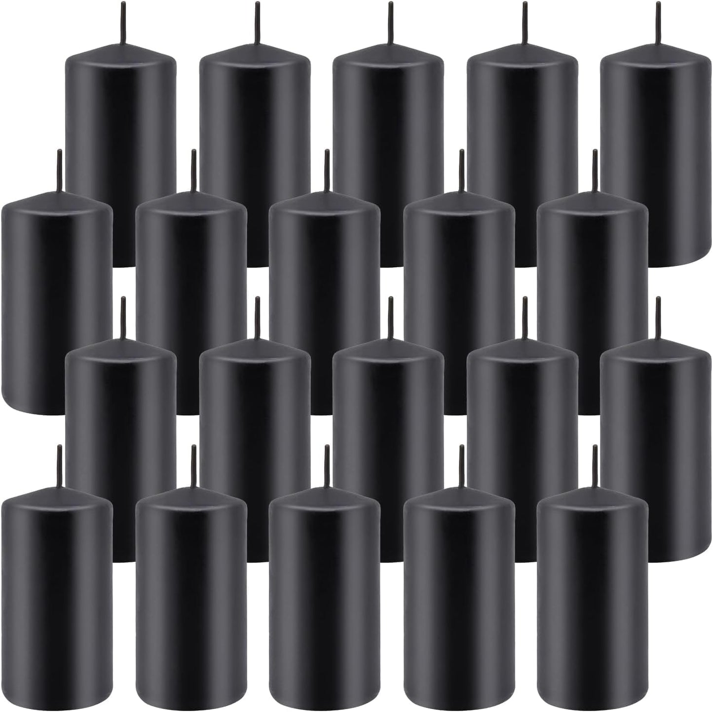 YOROXRG 2"x4" High Black Pillar Candles, Set of 20 Unscented. Bulk Buy. Ideal for Halloween, Wedding, Emergency Lanterns, Household, Wedding and Home Décor Candlesticks