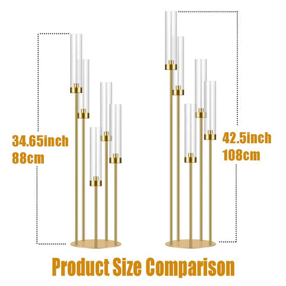 35in 8 Set Gold Candelabra Candle Centerpieces for Tables Candlesticks Holder Wedding Centerpieces Table Decorations Acrylic lampshade Fit 0.9" LED Candle