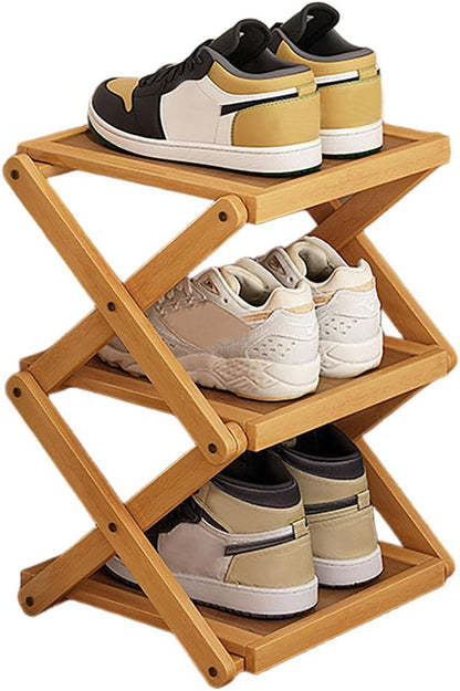 3 Closet(Original Tier Foldable Shoe Rack, Natural Bamboo Space Saving Shoe Storage Organizer,Easy Assembly & Strong