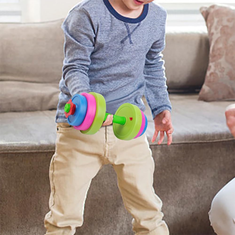 Kids Workout Dumbbell Weights Set - Toddler Toy Gym Equipment for Pretend Play Lifting, Exercise & Fitness - Adjustable Fill with Sand or Water (2 Pack)