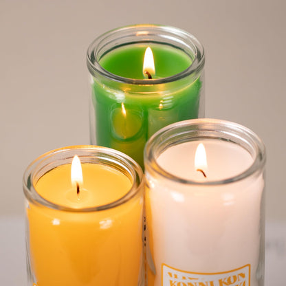 KONNI 2x8 Inch White Pillar Candles in Glass Set of 3, Devotional Prayer Candle, Unscented Religious Candles, 105 Hours Emergency Long Burning, Ideal for Memorials, Vigil, Blessing