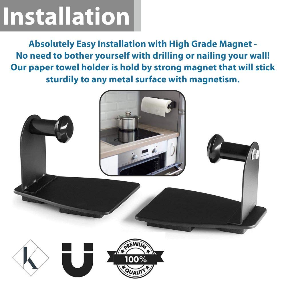 Katzco Magnetic Paper Towel Holder – 12x4x3-Inch, Adjustable with Magnet Pads, Set of 2