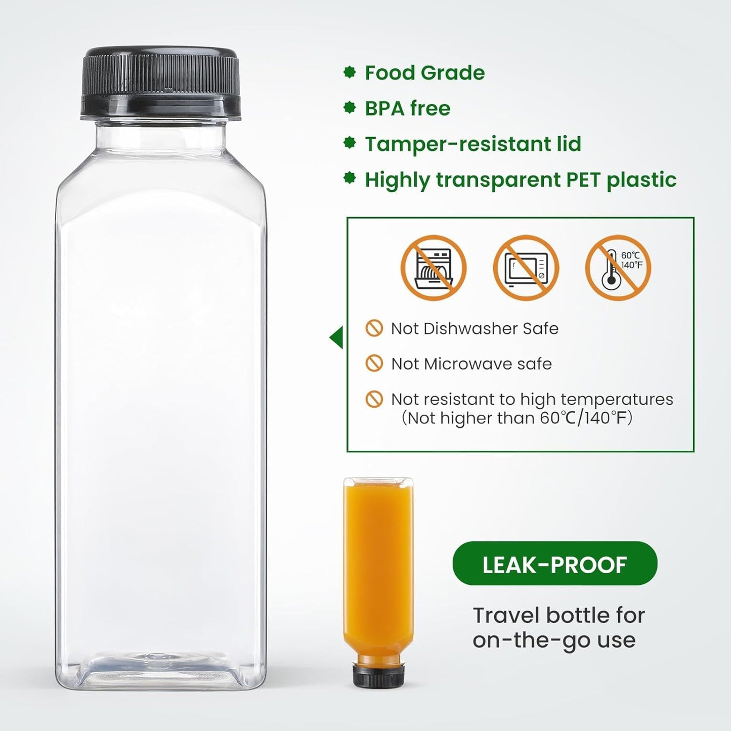 24 PACK, 12 OZ 24 2 Reusable Plastic Juice Bottles with Caps, Plus Labels & Silicone Funnels - Clear Juicing Bottles