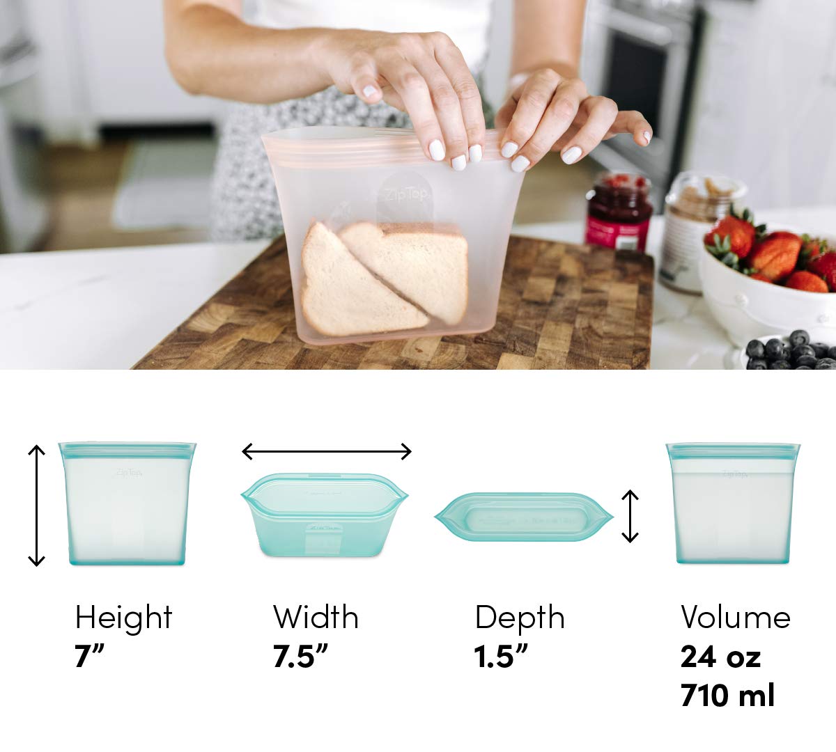 Zip Top Reusable Food Storage Bags | Medium Dish [Frost] | Silicone Meal Prep Container | Microwave, Dishwasher and Freezer Safe | Made in the USA