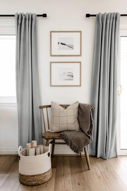 Skiennix 100% Blackout Linen Curtains - Thermal Insulated Drapes for Bedroom | 50" W x 90" L, Ash Grey