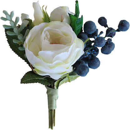 Jackcsale Bridegroom Boutonniere for Men, Ivory Pack of 4 with Pin for Wedding Prom Homecoming