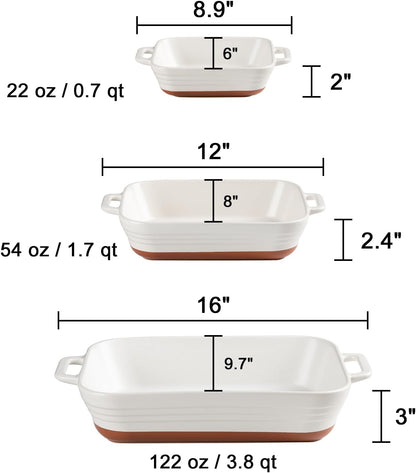 Sweejar Casserole Dishes - Ceramic 9x13 Baking Pans Set for Cooking & Daily Use | White Porcelain Lasagna Pan with Handles