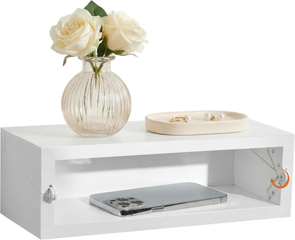 13 Inch SUMGAR Floating Nightstand White Modern Bedside Table Organiser Fully Assembled Shelf Small Spaces Wall Mounted