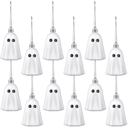 Tigeen 12 Pcs Halloween Hanging Ornaments Cute Ghost Decoration Halloween Tree Decoration Plastic Decorative Mini Ghost Ornaments for Home Tree Party Supplies (Cute,White)
