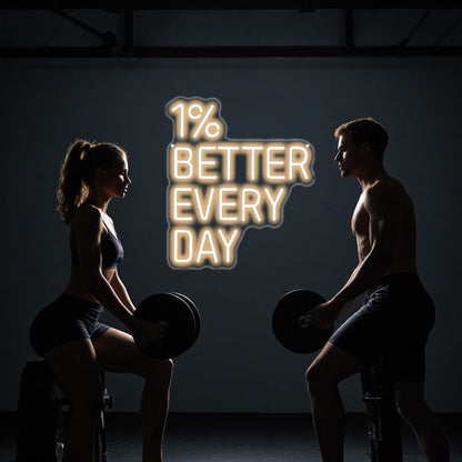 1% Better Every Day Neon Sign, Health Decor Light, Fitness Club, Gym Led Wall Decor, Inspirational Quote Sign for Classroom Office Bedroom Living Room Cafe Bookstore Gym Birthday Party Gift