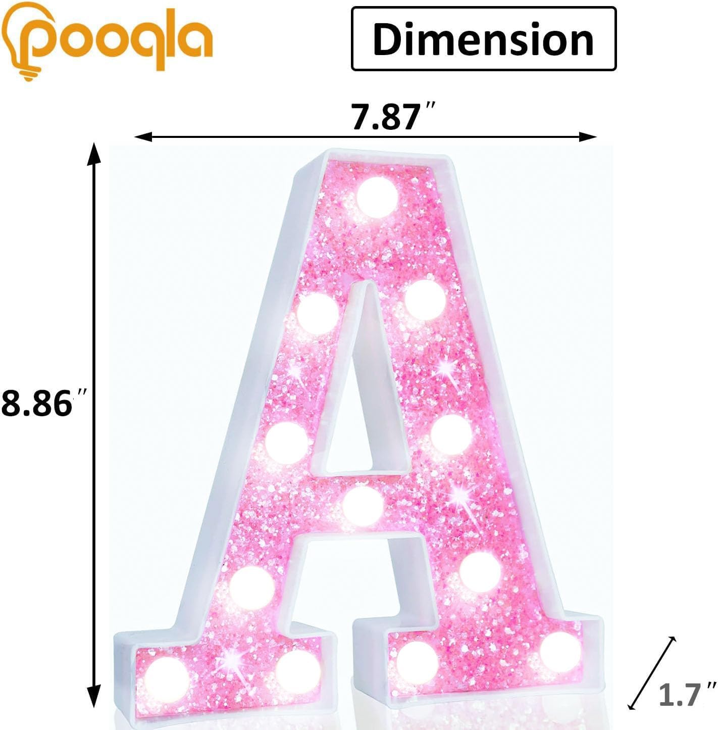 Pooqla LED Marquee Letter Lights, Light Up Letters Glitter Letter Sign Girls Gift, Battery Powered Night Light Pink