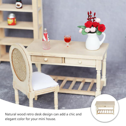 Mini Furniture Model Adorable Furniture Ornament Wooden Decoration Mini Desk Model Mini House Desk Simulation Furniture Mini House Furniture Miniature Adornment Wooden Mini Desk