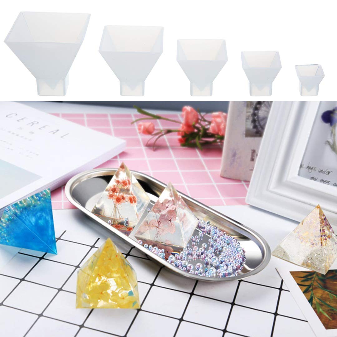 Mayitr 5pcs Silicone Pyramid Mold for DIY Crafts, 3D Reusable Silicone Mold | Perfect for Resin, Epoxy, Candle, Soap, Orgonite Making, Handmade Home Decor & Gifts