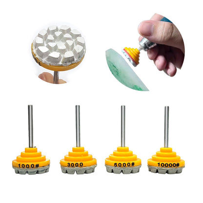 QTG 4Pcs 1-Inch Wet Polishing Pads with 3mm Handle – 1000 to 10000 Grit Jade Polishing Tools for Gemstone, Jade Carving, Fine Grinding & High Precision Shaping – Reusable Wear-Resistant Sanding Discs