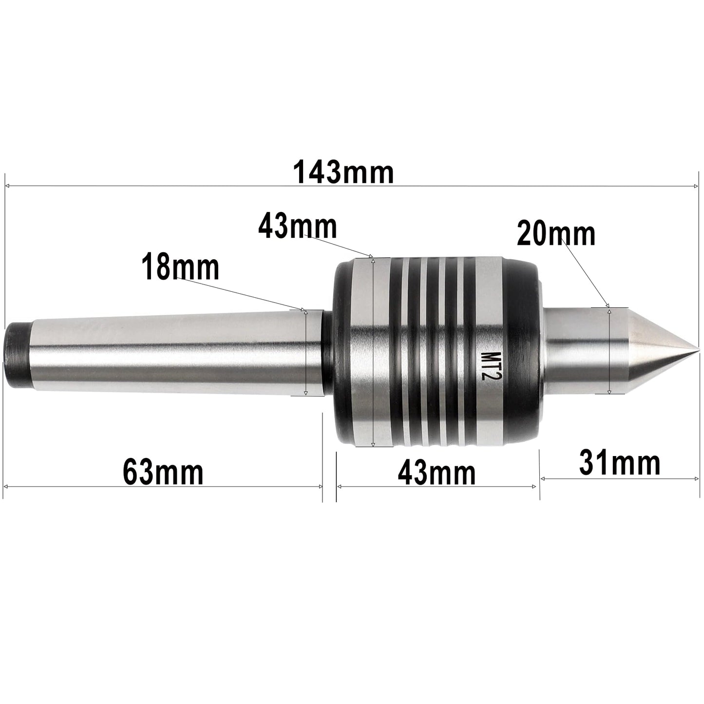 TSMIMTS MT2 Morse Taper Live Center - High Precision Hardened Steel Bearing, Rotating Head for Lathe Tailstock, Metalworking & Wood Turning Accessories