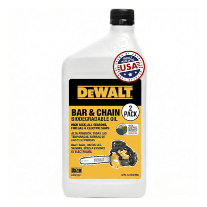 (32 oz 2)) DEWALT Biodegradable Bar & Chain Oil Green, Eco-Friendly, Non-Toxic Professional Bar & Chainsaw Lubricant