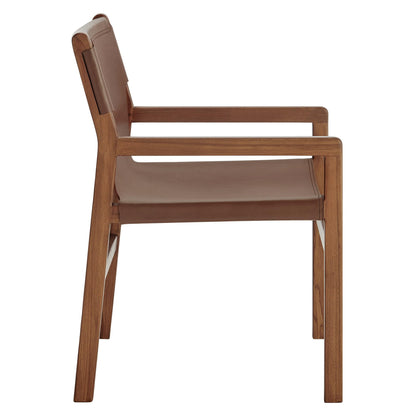Modway Sonora Leather Chair in Nutmeg Brown – Mid Century Modern Accent Chair, Leather Dining Room with Teak Wood Frame for Living Room, Office, or Lounge Area