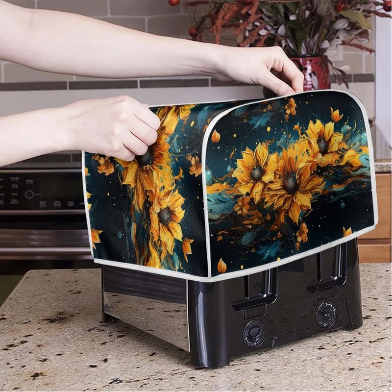 2 Slice Toaster Cover, Splash Oil Painting Sunflower, Plus Size Dust Cover (14x14") 2PCS