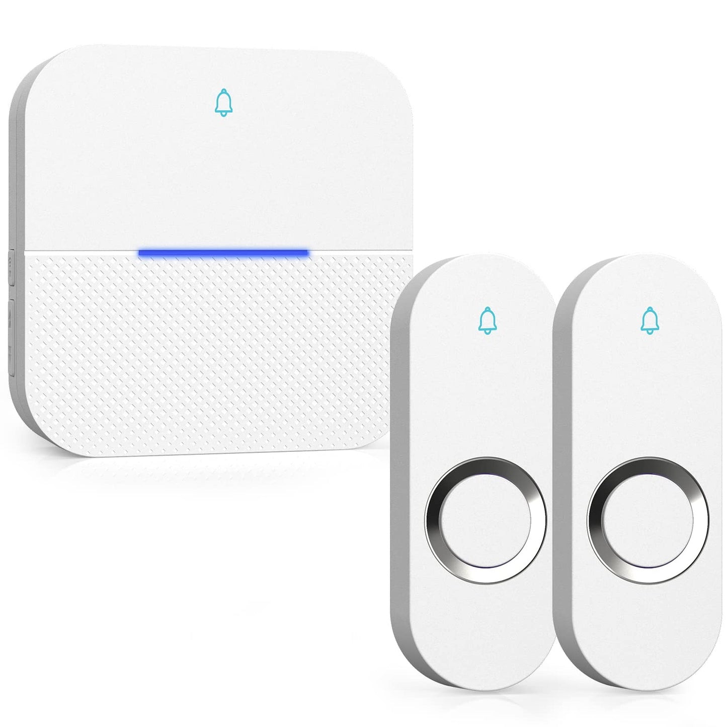 AIDA Lighted Wireless Doorbell for Home, Waterproof Battery Doorbell Wireless 1,000ft Range, 5 Volume Levels with 58 Doorbell Chimes & LED Flash (White, Doorbell with 2 Buttons & 1 Receiver)