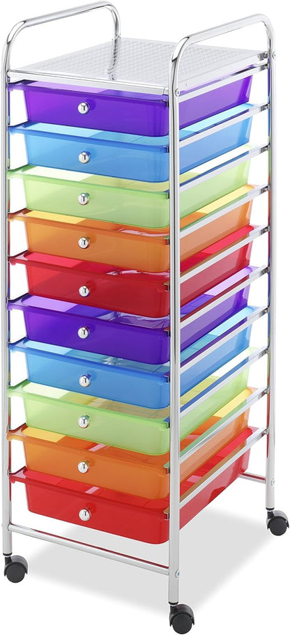 Whitmor 10 Drawer Rolling Craft Storage Cart, Plated Metal Frame for Crafting, Sewing, Crafts, Office, Home Storage,15.25“L x 13.50"W x 35.25"H, Chrome