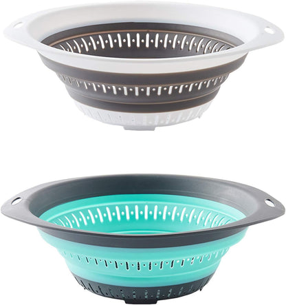 Collapsible Strainer/Colander Set of 2-Piece - 5 Quarts Food-Grade Silicone Kitchen Filter for Pasta, Veggies