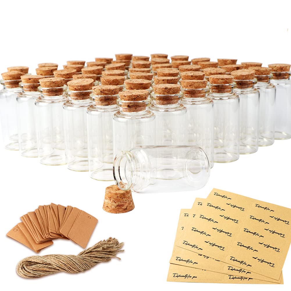 OurWarm 48PCS 25ml Clear Glass Bottles with Cork Stoppers, Mini Small Vials for Wedding Favors, DIY Crafts, Baby Shower
