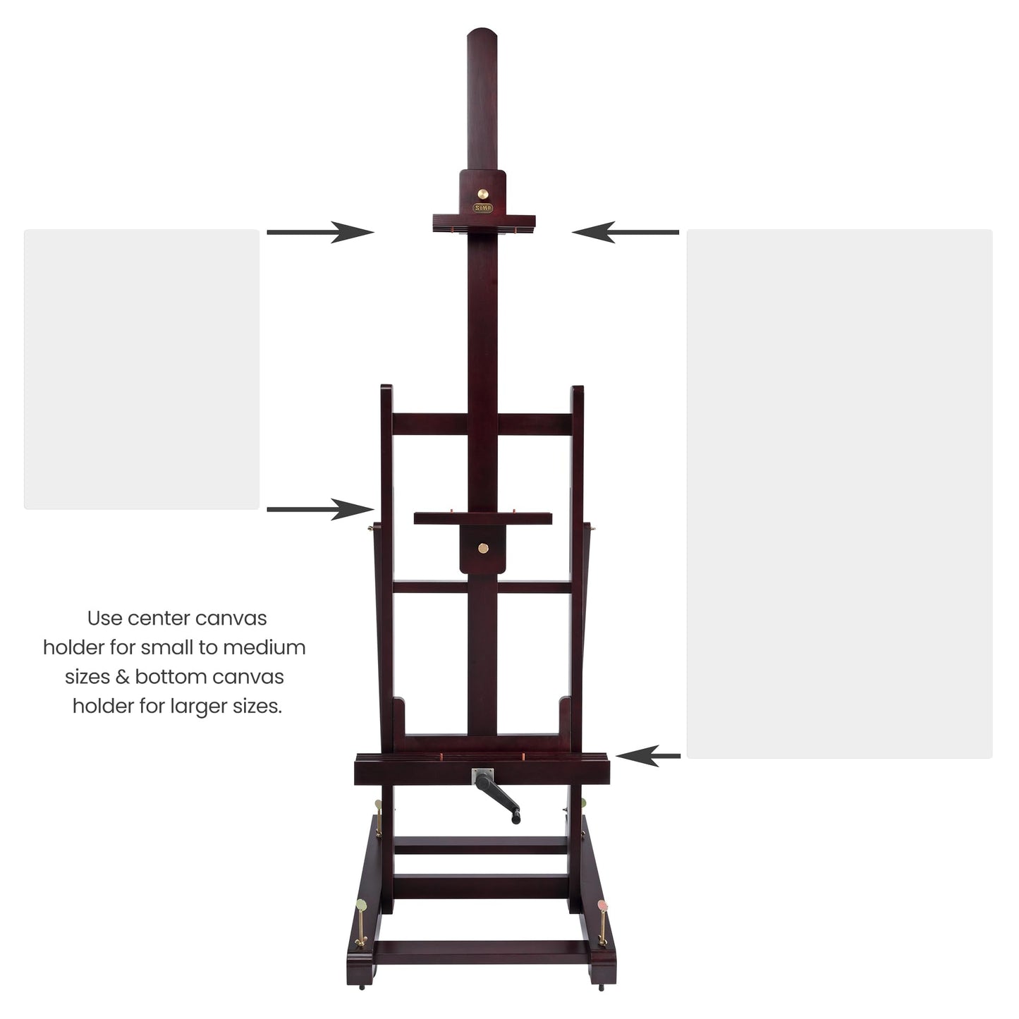 SoHo Urban Artist Pro Table Easel - Wooden Easel with Mahogany Finish, Adjustable Height to 100", Holds Canvases Up to 64", Tabletop Easels for Painting with Crank System and Casters