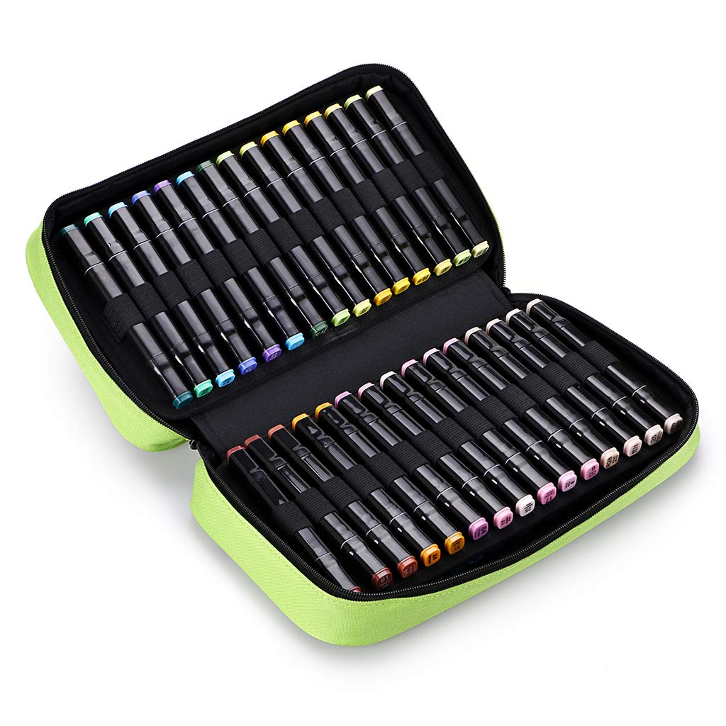BTSKY Art Marker Carrying Case Lipstick Organizer-60 Slots Canvas Zippered Markers Storage for Touch Spectrum Noir Paint Sharpie Markers, Empty Wallet Only(Green)